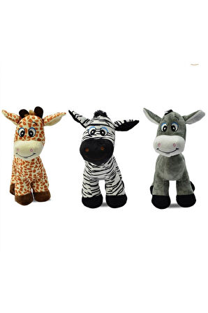 Peluş Oyuncak Sevimli Zebra-zürafa-eşşek 30 Cm 3 Adet MEGA SET