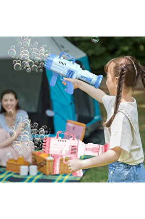 Pilli Roket Atar Köpük Tabancası 32 Delikli Bazooka Bubble Machine