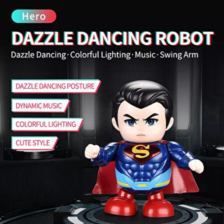 Pilli Işıklı Dans Eden Robot Süperman Batman Dance Hero Superman 20 CM