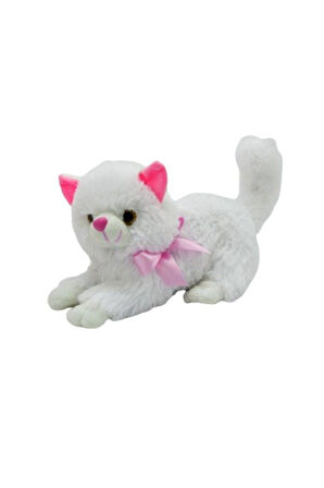 Sevimli İri Gözlü Kedi Peluş 30 Cm Beyaz Oyun Ve Uyku Arkadaşım Kedicim