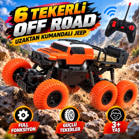 6 Tekerli Off Road Uzaktan Kumandalı Jeep Full Fonksiyonlu Güçlü Süspansiyonlu RC Araç