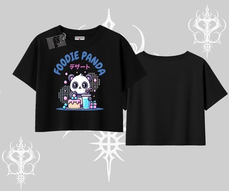 Oversize Crop Tshirt Foodie Panda Tatlı ve Sevimli Panda Baskılı