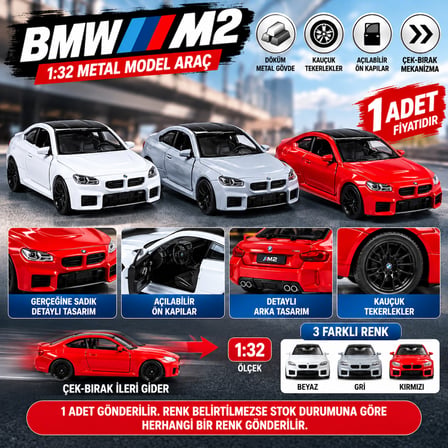 1:32 Çek Bırak BMW M2 Metal Model Araba Açılabilir Kapılı 1 ADET