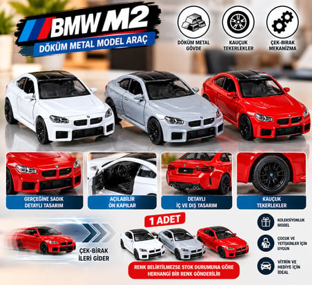 1:32 Çek Bırak BMW M2 Metal Model Araba Açılabilir Kapılı 1 ADET