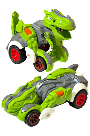 Trex Dinazor Figür Araba Sürtmeli Teker Transformers Robot Dinozor 15cm YEŞİL