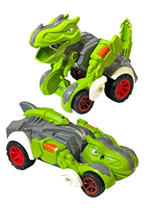 Trex Dinazor Figür Araba Sürtmeli Teker Transformers Robot Dinozor 15cm YEŞİL