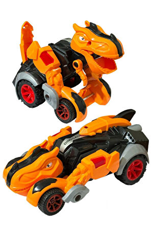 Trex Dinazor Figür Araba Sürtmeli Teker Transformers Robot Dinozor 15cm TURUNCU