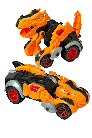 Trex Dinazor Figür Araba Sürtmeli Teker Transformers Robot Dinozor 15cm TURUNCU