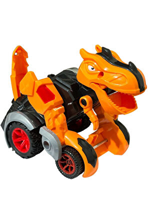 Trex Dinazor Figür Araba Sürtmeli Teker Transformers Robot Dinozor 15cm TURUNCU