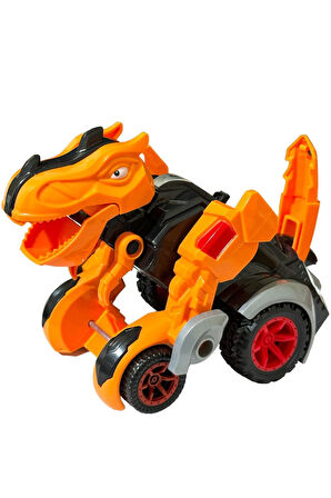 Trex Dinazor Figür Araba Sürtmeli Teker Transformers Robot Dinozor 15cm TURUNCU