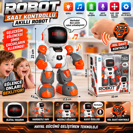 Akıllı Robot Oyuncak Saat Kontrollü Pilli Sesli Işıklı Dijital Robot Çocuk Oyuncağı