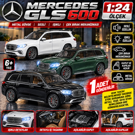 Mercedes GLS 600 Metal 1:24 Ölçek Oyuncak Araba Sesli Işıklı Çek Bırak Mekanizmalı