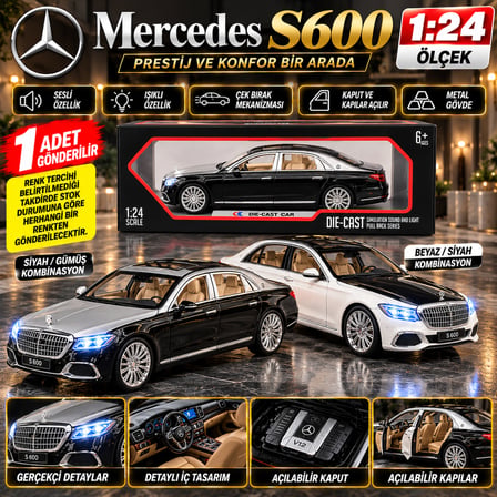 Mercedes S600 Metal 1:24 Ölçek Oyuncak Araba Sesli Işıklı Çek Bırak Makam Aracı 1 ADET