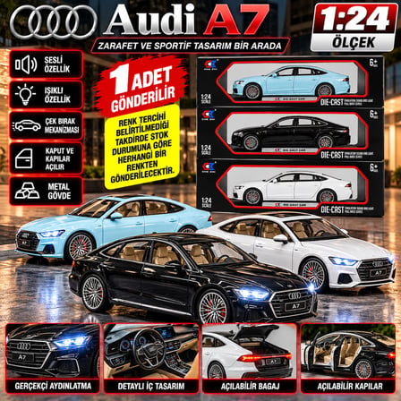 Audi A7 Metal 1:24 Ölçek Oyuncak Araba Sesli Işıklı Çek Bırak Spor Sedan