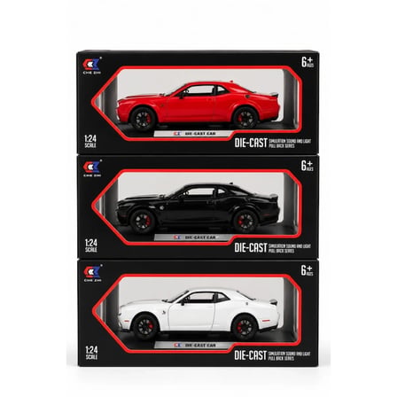 Dodge Challenger 1/24 Ölçek Sesli Işıklı Metal Model Araba Çek Bırak Mekanizmalı 1 ADET