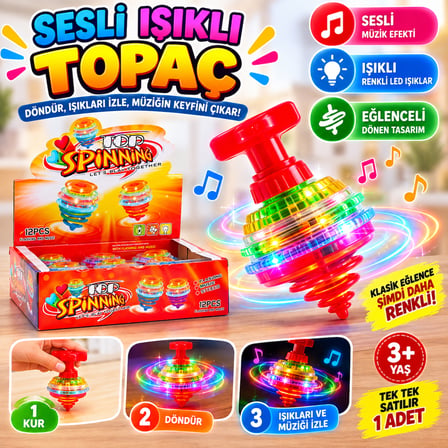 Sesli Işıklı Topaç 1 Adet Renkli Dönen Eğlenceli Topaç Oyuncağı