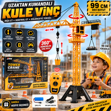 Uzaktan Kumandalı 99 CM Şarjlı Kule Vinç  Işıklı, Hareketli İnşaat Vinç Oyuncağı