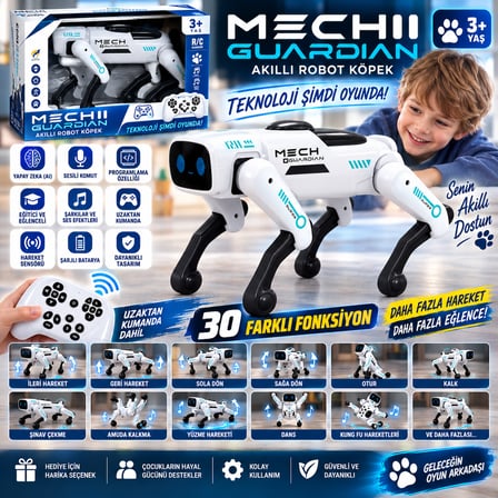 Mechi Yapay Zeka Robot Köpek 30 Fonksiyonlu 2.4GHz Kumandalı Akıllı Sesli Hareketli Robot Köpek