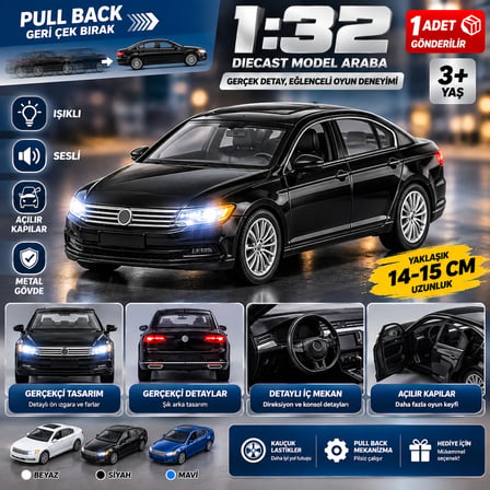 Volkswagen Passat B8 1:32 Diecast Metal Model Araba Işıklı Sesli Çek Bırak 1 ADET