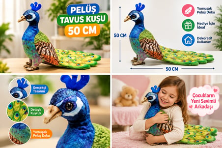50 CM Peluş Tavus Kuşu Renkli ve Sevimli Dekoratif Peluş Oyuncak