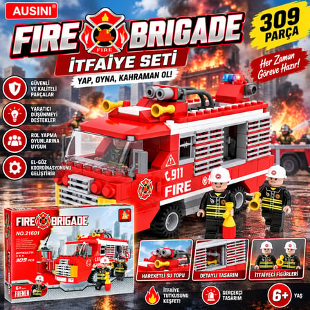 İtfaiye Seti 309 Parça Fire Brigade İtfaiye Aracı ve İtfaiyeci Figürlü Yapım Oyuncağı