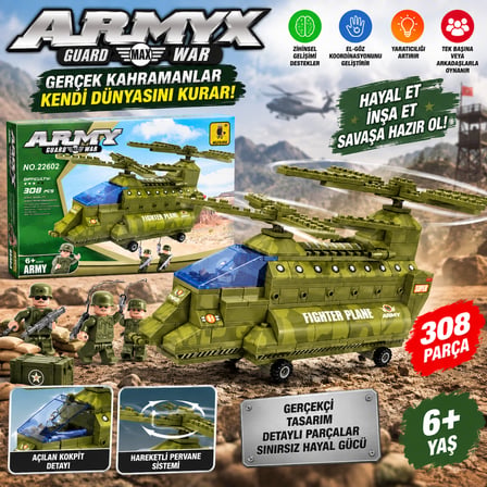 Askeri Helikopter Yapım Seti 308 Parça Savaş Helikopteri Asker Figürleri ve Detaylı Blok Seti