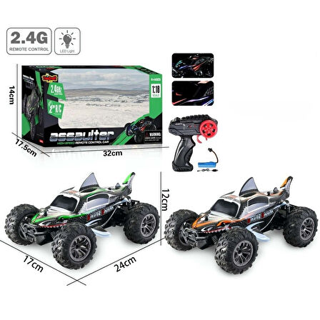 Assaulter 1:18 Yüksek Hızlı Işıklı Köpek Balığı Tasarımlı Uzaktan Kumandalı RC Araba
