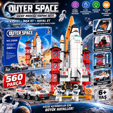 Uzay Mekiği Yapım Seti 560 Parça  AstronotlarUzay Aracı ve Fırlatma Üssü