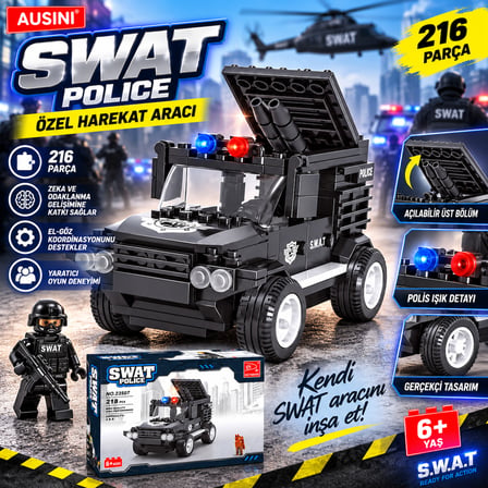 Polis Taktik Aracı Yapım Seti 216 Parça Swat Police Özel Harekat Aracı Blok Oyuncak