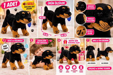 Sesli Peluş Köpek 40 CM Havlayan Gerçekçi Sevimli Köpek Oyuncak