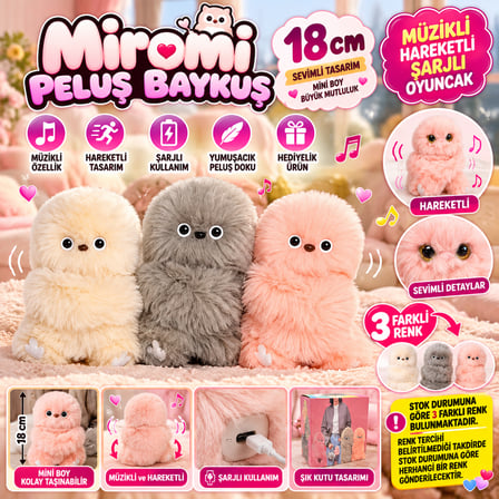 Yeni 18 cm Miromi Peluş Baykuş Müzikli Hareketli Şarjlı Sevimli Oyuncak