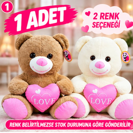 60 CM Büyük Peluş Ayıcık LOVE Kalpli Sevimli Yumuşak Oyuncak 1 Adet
