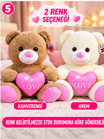60 CM Büyük Peluş Ayıcık LOVE Kalpli Sevimli Yumuşak Oyuncak 1 Adet