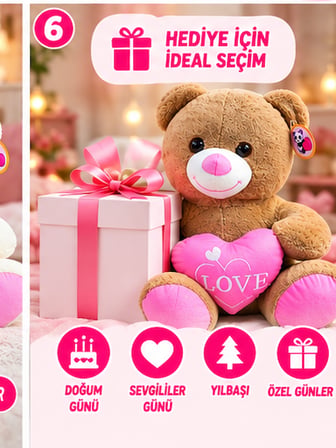 60 CM Büyük Peluş Ayıcık LOVE Kalpli Sevimli Yumuşak Oyuncak 1 Adet