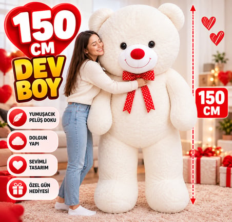 150 CM Dev Peluş Ayıcık Büyük Boy Sarılmalık Teddy Bear Yumuşak Sevimli Ayı Özel Gün Hediyesi