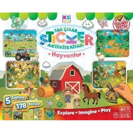 Sticker Book Animals Hayvanlar Aktivite Kitabı  5 Sahne 178 Sticker Çocuklar İçin Çıkartma Kitabı
