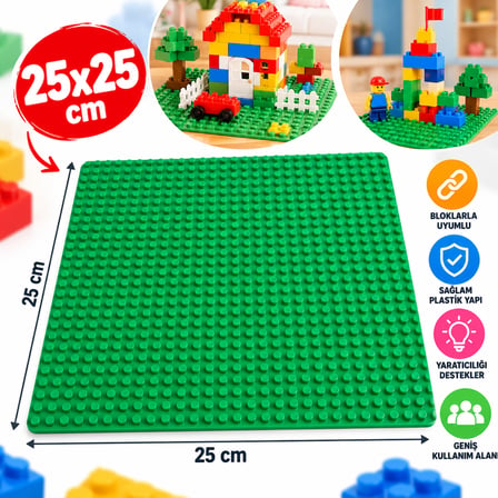 25x25 cm Blok Oyun Tablası Yeşil Yapım Oyuncakları İçin Zemin