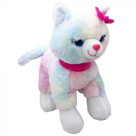 30 CM Pembe Tokalı Renkli Peluş Kedi Sevimli Yumuşak Peluş Oyuncak Çocuklar İçin Hediye