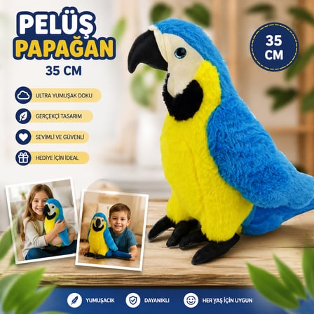 Oyuncak Peluş Papağan 35 CM Gerçekçi Tasarım Ultra Yumuşak Sevimli Papağan Peluş