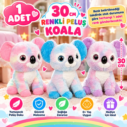 30 CM Renkli Peluş Koala Yumuşak Sevimli ve Rengârenk Çocuk Oyuncağı