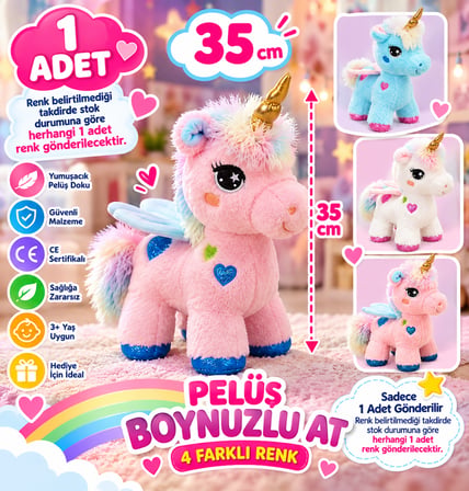 35 CM Dört Ayaklı Peluş Boynuzlu At Unicorn Yumuşak Kanatlı 1 ADET