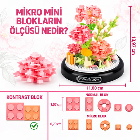 Fanuslu Pembe Çiçek Bricks 624 Parça Mini Blok Yapım Seti – Dekoratif Çiçek Tasarımı