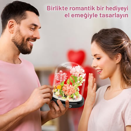 Fanuslu Pembe Çiçek Bricks 624 Parça Mini Blok Yapım Seti – Dekoratif Çiçek Tasarımı
