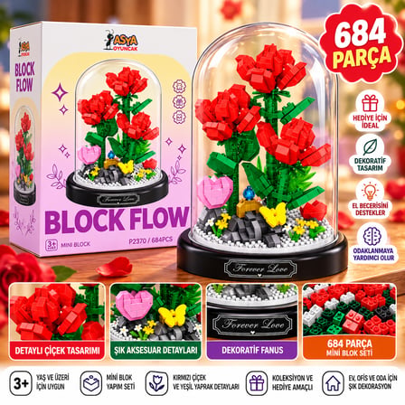 Fanuslu Çiçek Bricks 684 Parça Mini Blok Yapım Seti – Dekoratif Çiçek