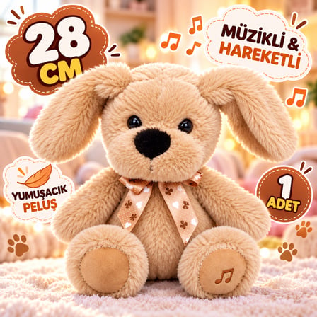 28 CM MÜZİKLİ HAREKETLİ PELUŞ KÖPEK – YUMUŞACIK SEVİMLİ OYUN ARKADAŞI