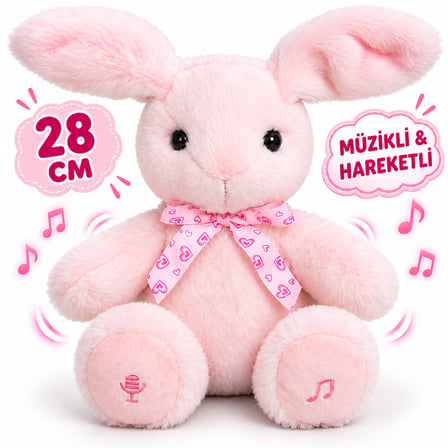 28 cm Müzikli Hareketli Tavşan Peluş Oyuncak – Pembe