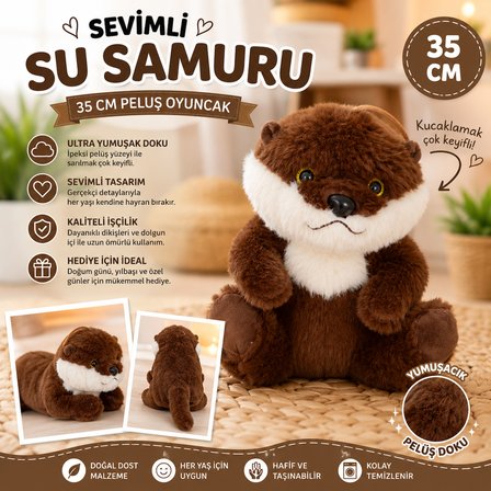 Oyuncak Peluş 35 CM Su Samuru Ultra Yumuşak Sevimli Su Samuru Peluş Oyuncak