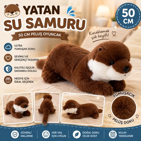 Oyuncak Peluş 50 CM Yatan Su Samuru Ultra Yumuşak Sevimli Su Samuru Peluş Oyuncak
