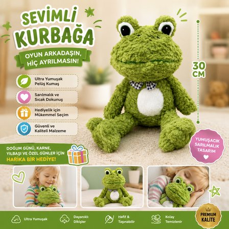 Oyuncak Peluş 30 CM Sevimli Kurbağa Ultra Yumuşak Sarılmalık Peluş Kurbağa