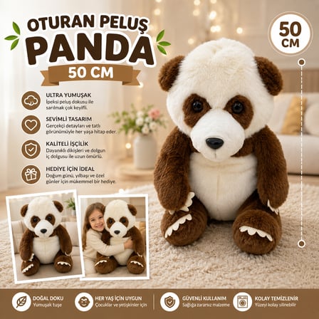 Oyuncak Peluş 50 CM Oturan Panda  Ultra Yumuşak Sevimli Panda Peluş Oyuncak  Büyük Boy